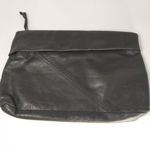 Vintage Contessa Gray Grey Genuine Leather Clutch Purse Zippered Closure Pockets - Picture 1 of 13